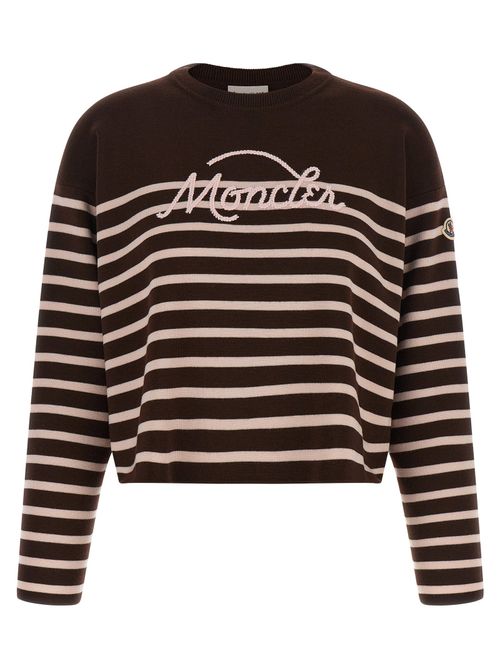 Striped Logo-Embroidered Virgin Wool Sweater — Brown