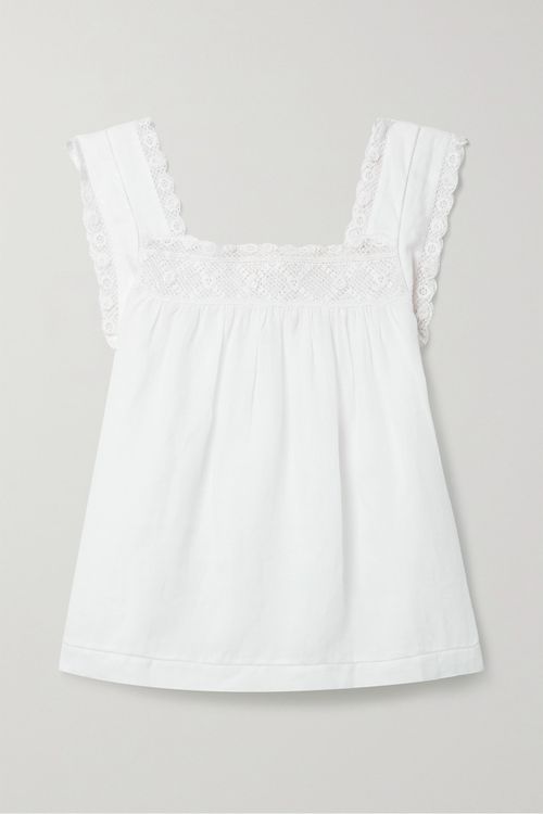 Aphra Crochet-trimmed Ramie Top - White