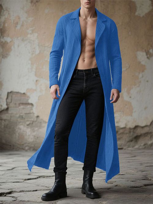 Men's Textured Ribbed Casual Long Sleeve Cardigan SKUL28093 - Blue / S