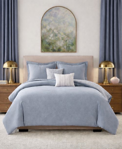 Chambray with Reverse Stripe 5-Piece Comforter Set, King - Blue