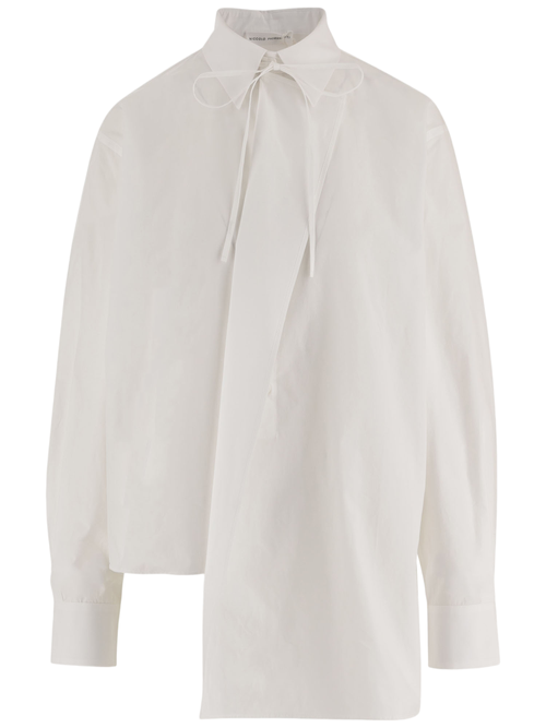Cotton Shirt With Bow-Tie Collar And Asymmetrical Hem