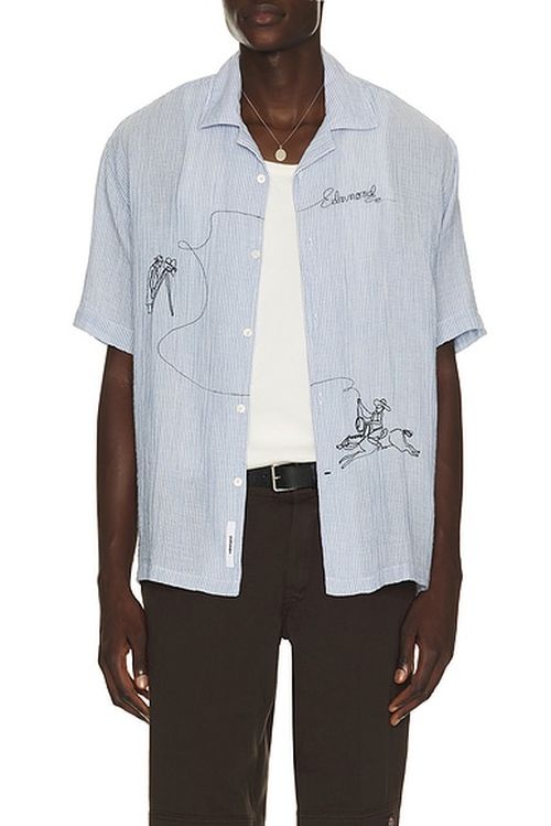 Edmmond Studios Western Shirt in Plain Dark Blue - Blue. L also in S, M, XL/1X