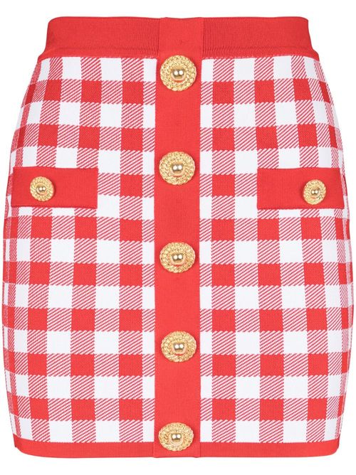 Gingham fine-knit miniskirt