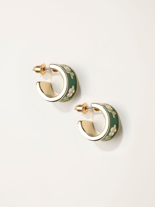 FatFace Green Enamel Floral Hoop Earrings