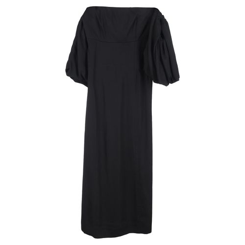 Off Shoulder Midi Dress in Black Polyester