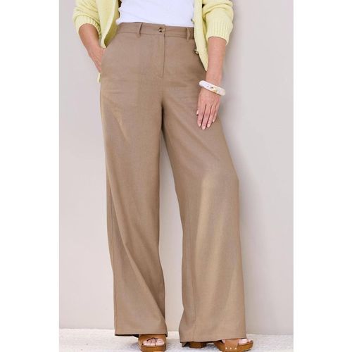 Cotton Traders Linen Blend Wide Leg Trousers 27" 68. Inside Leg In Medium Beige