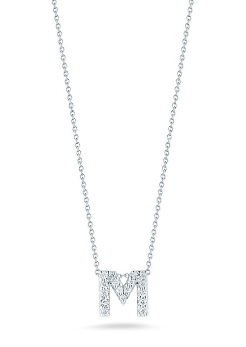 18K White Gold Love Letter 'M' Pendant With Diamonds