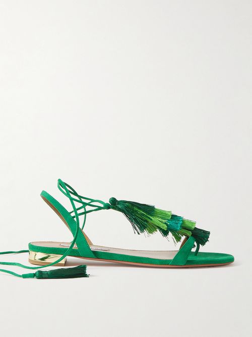 Capri Tassel Suede Sandals - Green