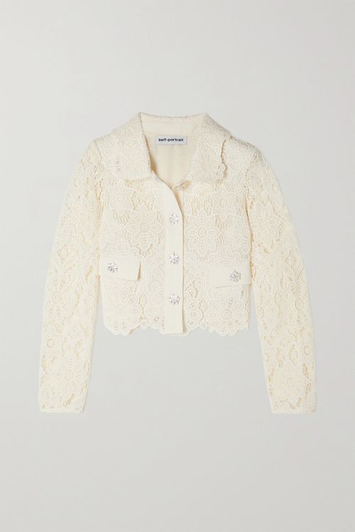 Crystal-embellished Guipure Lace Jacket - Ivory - UK6