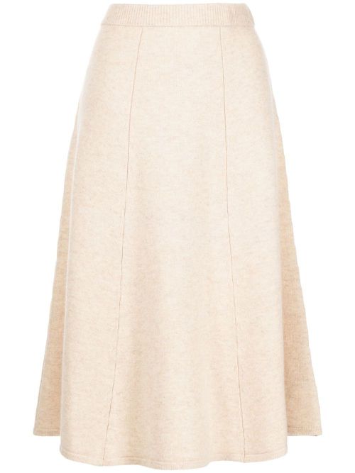 Long flared wool-cashmere skirt - Neutrals