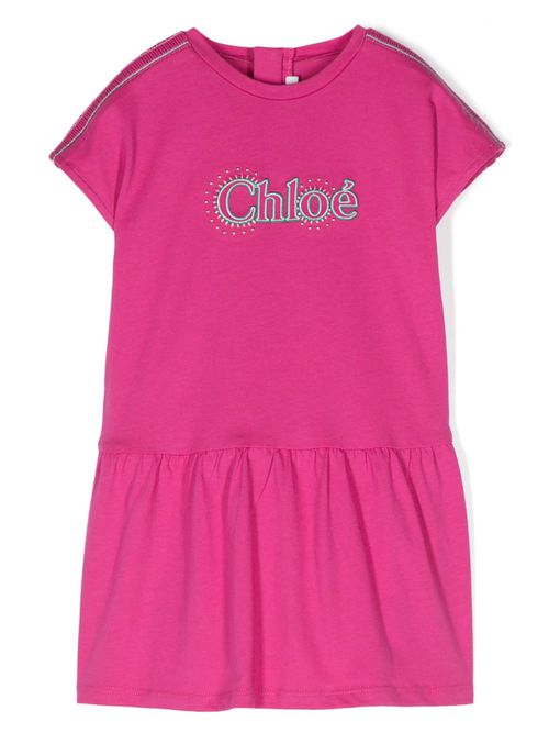 Logo-embroidered cotton dress - Pink