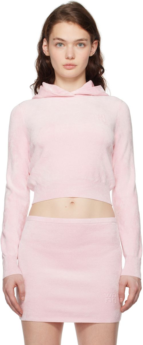 Alexanderwang. t Pink Cropped Long Sleeve Hoodie