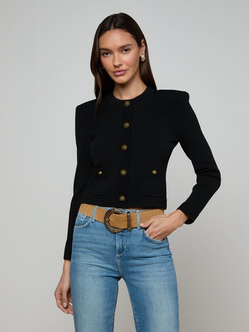 Patsy Cropped Cardigan In Black/gold