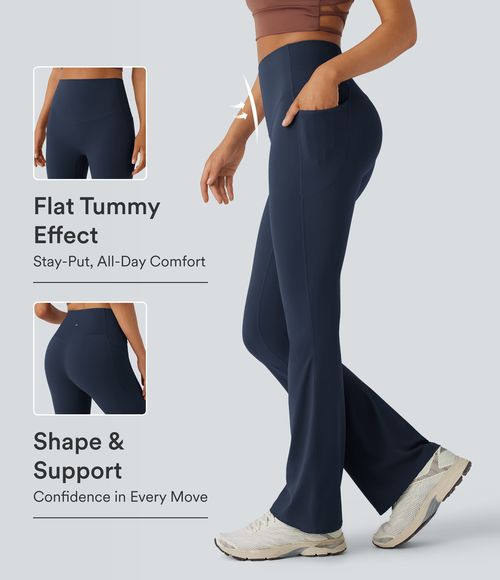 UltraSculpt™ High Waisted Tummy Control Pocket Shaping Yoga Bootcut Leggings  - Carbon
