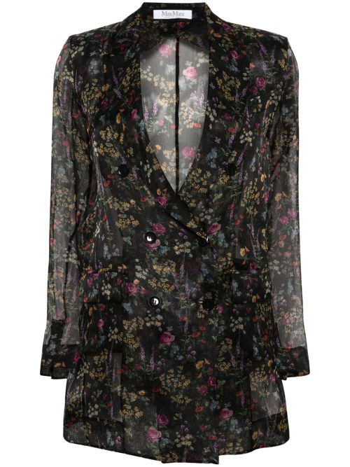 Jabot floral-print silk blazer - Black