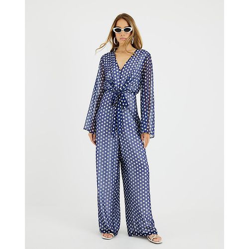 River Island Womens Jumpsuit Navy Polka Dot Tie Front