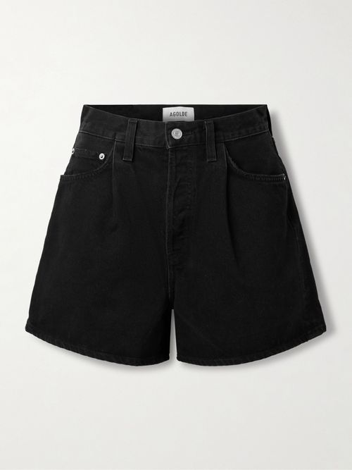 Rhoda Pleated Organic Denim Shorts - Black