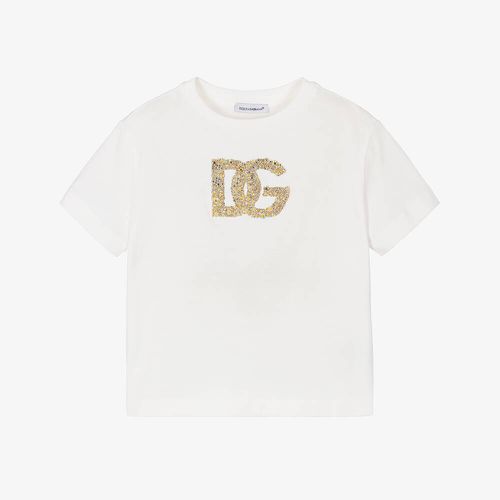 Girls White Rhinestone Dg Logo T-Shirt