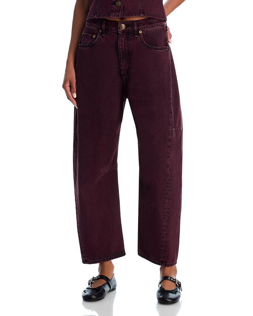 Charlie High Rise Ankle Barrel Leg Jeans in Burnt Burgundy