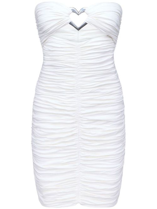 Heart-ring ruched mini dress - White