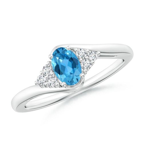 Angara 0.54 Carat Oval Swiss Blue Topaz Bypass Ring with Trio Diamond Accents in Platinum