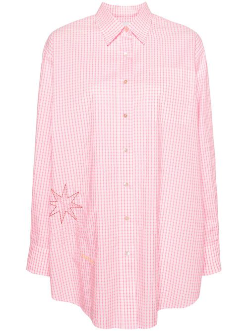 Gingham-print cotton shirt - Pink