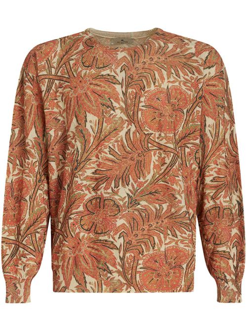 Botanical-print cotton-blend sweatshirt - Orange