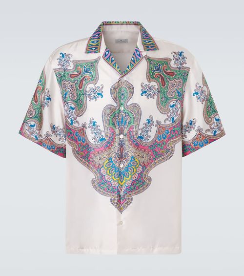 Paisley silk twill bowling shirt