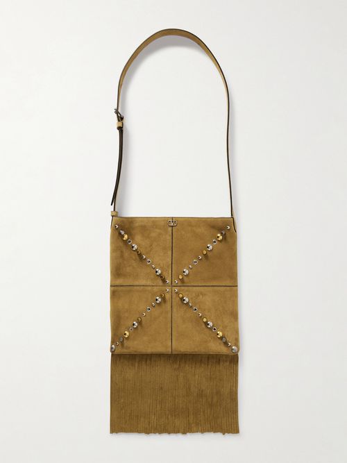 Nellcote Fringed Studded Suede Shoulder Bag - Brown