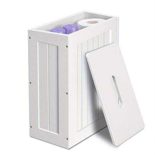 TEMU Toilet Paper Holder, Bathroom Storage Cabinet With Tissue Box And Multi-functional Toilet Organizer - Freestanding White Corner Shelf For Hote