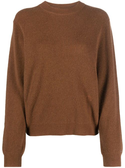 Logo-embroidered ribbed jumper - Brown