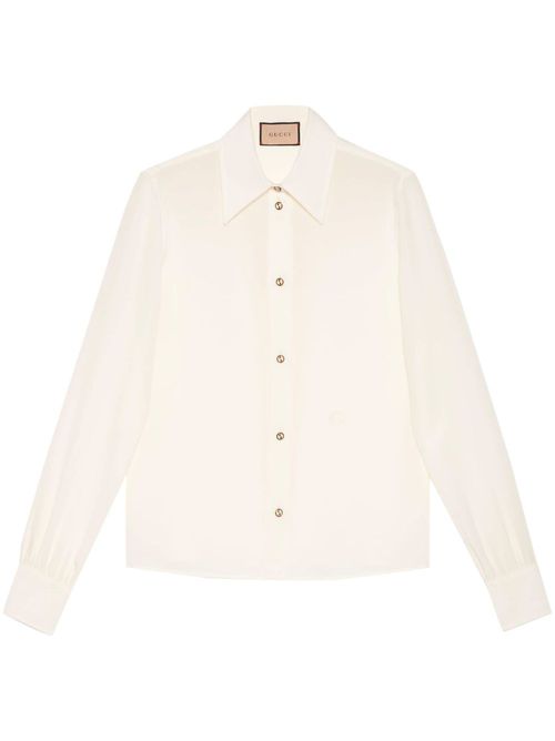 Logo-embroidered silk shirt - Neutrals