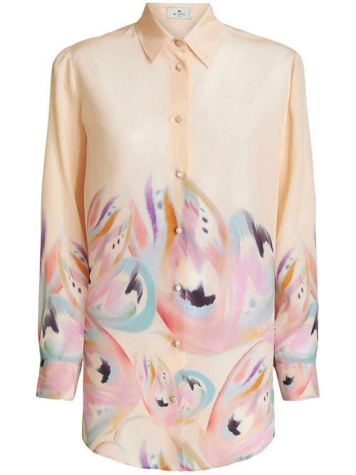 Painterly-print silk shirt - Neutrals