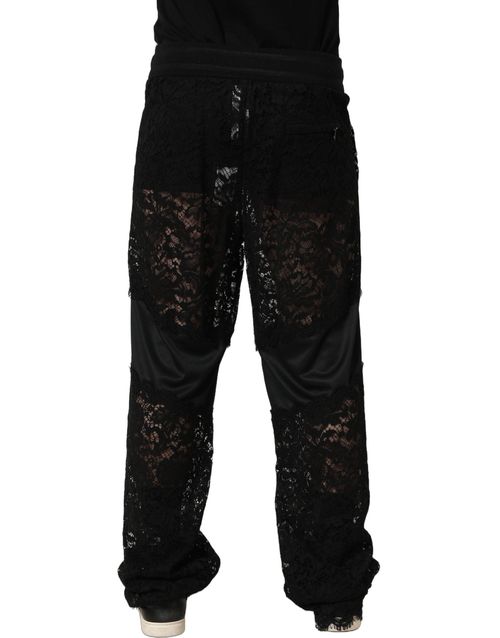 Lace-Panel Joggers — Black