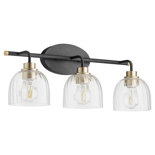 Espy 3-Light Bathroom Vanity Light in Textured Black w with Aged Bra