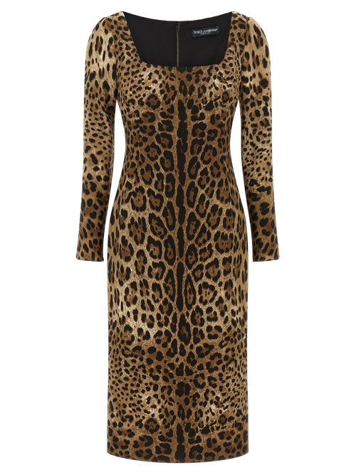 Leopard-Print Viscose Dress — Brown