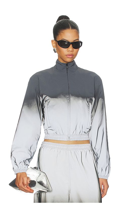 Alexander Wang Reflective Shrunken Track Jacket in Silver & Black - Metallic Silver. L also in