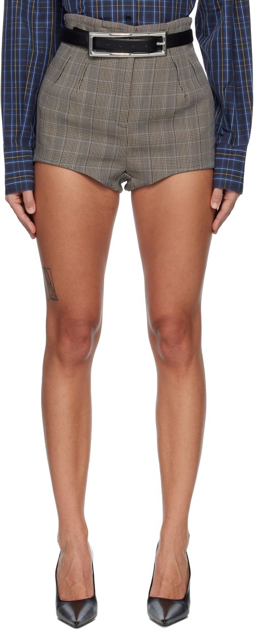 Gray Checked Pleated Tailored Shorts