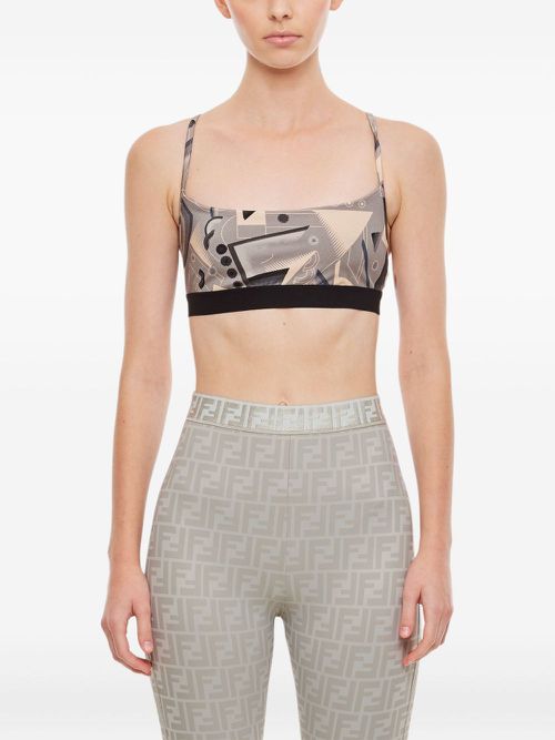 Abstract-print sports bra - Grey