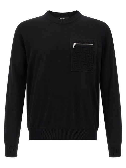 Embossed FF Logo with Zip Pocket Sweatshirt — Black