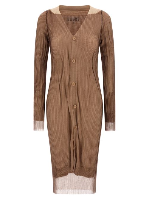 Ribbed Knit Midi Cardigan Cardigan — Beige