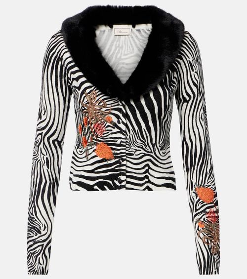 Printed ribbed-knit cardigan