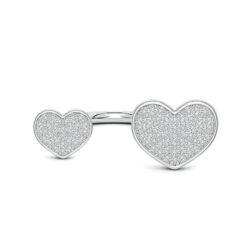 Angara 0.47 CTW Pavé Diamond Double Heart Open Ring in Silver