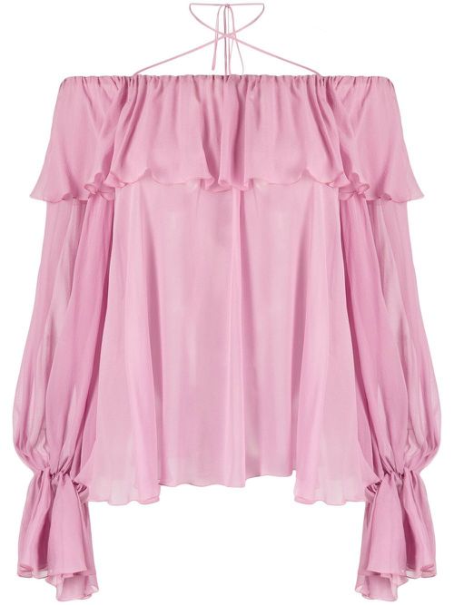 Ruffled-trim tie-fastening blouse - Pink