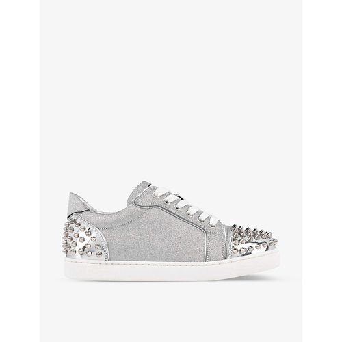 Womens Silver/silver Vieira 2 Spikes Glittered Leather Trainers