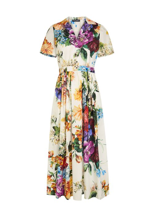 Floral-print Cotton Midi Shirt Dress