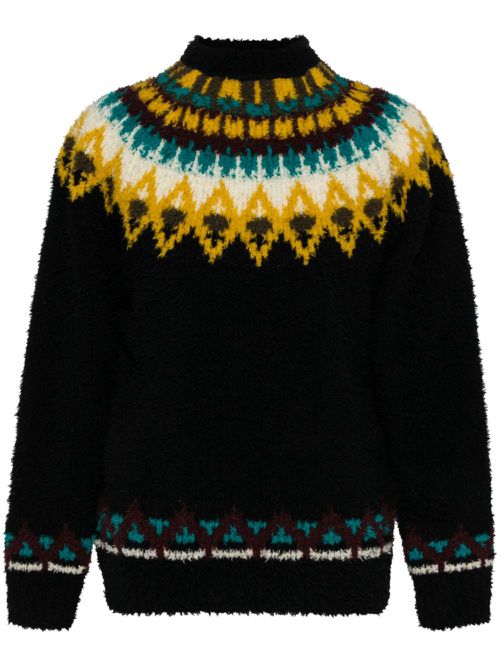 All over fray chunky knit sweater - Black