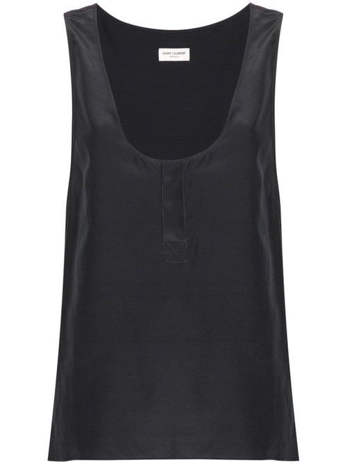 Henley-neck silk tank top