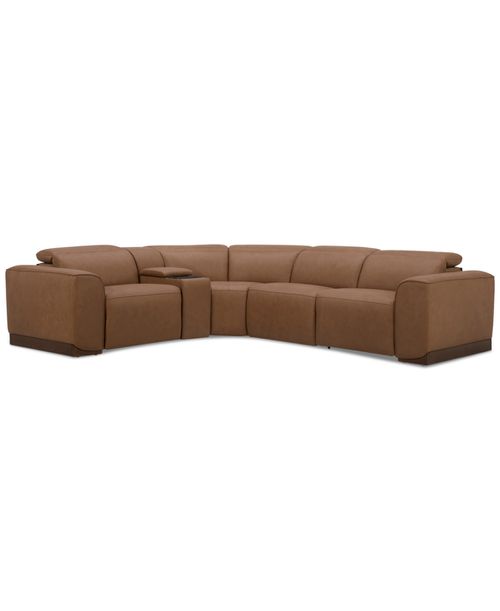 Lovro 5-Pc. Leather Sectional with 2 Power Motion Chairs & 1 Console, Created for Butternut