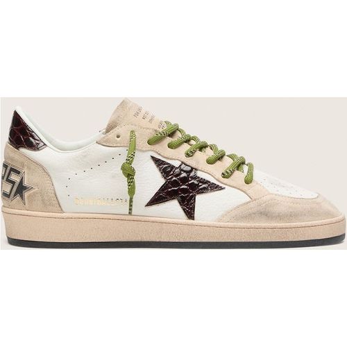 Golden Goose - Men's Ball Star In White Leather With Burgundy Croc-effect Star, Man